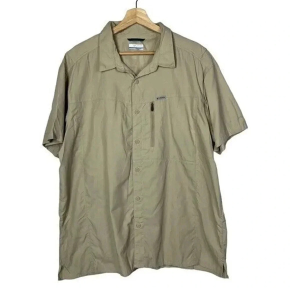 Columbia Beige Short Sleeve Hiking Button Down Top XL - Picture 1 of 4